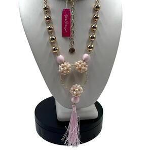 Lilly Pulitzer Light Pretty‎ in Pink Long Beaded Tassel Statement Necklace new